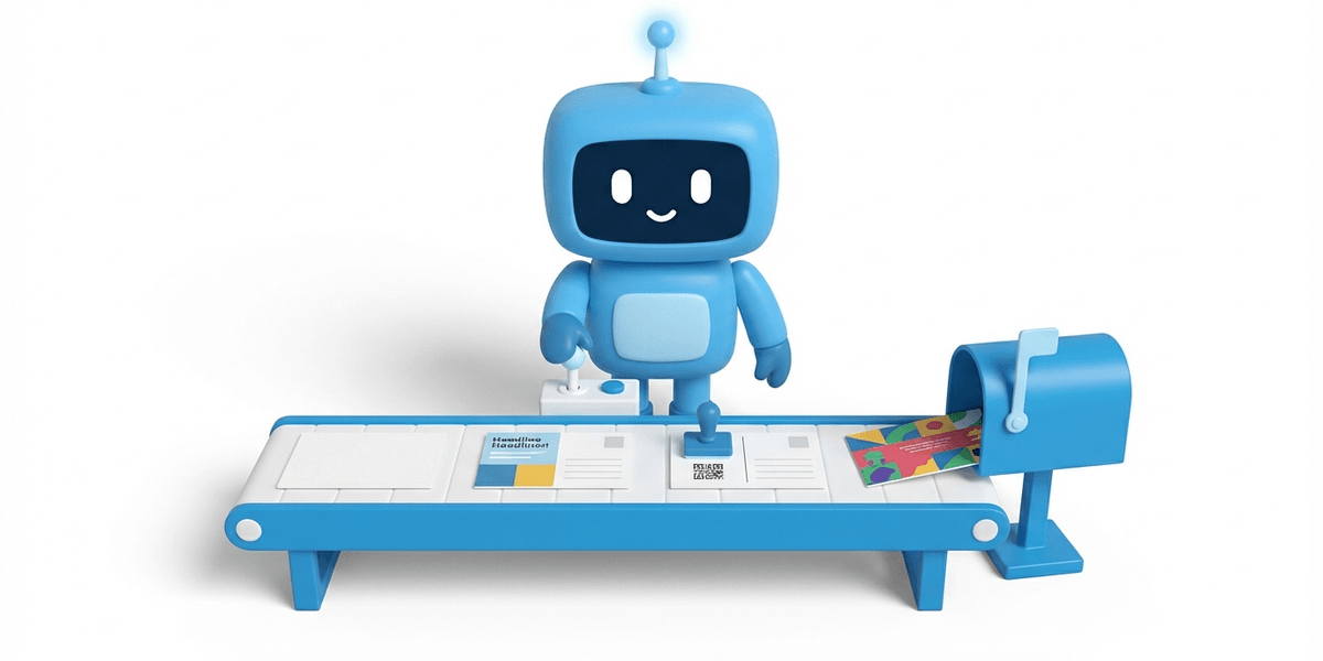 Stampy operating an automated postcard assembly line